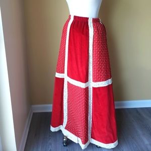 Vintage patchwork colorblock maxi skirt red mixed media